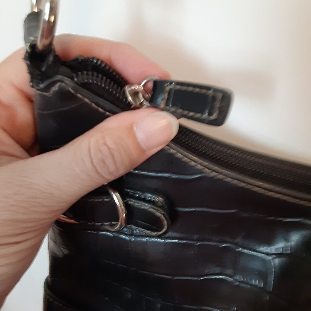 Vintage Petite Faux Alligator Embossed Brown Shoulder Bag - Picture 8 of 13